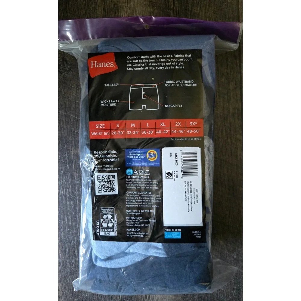 Hanes Mens Tagless Knit Boxers 5 Pack 2XL Blue Grey Black MKCBX5 New